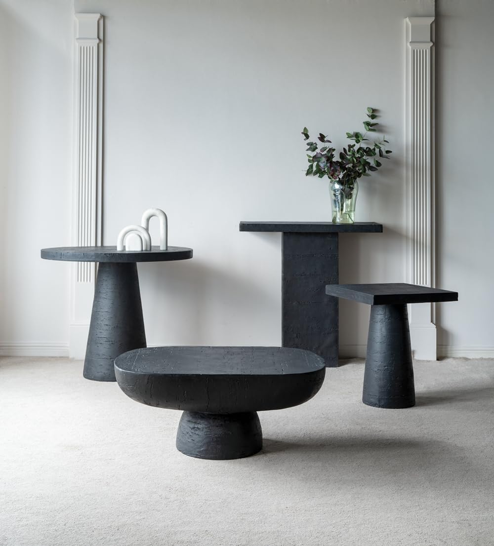 Oval Coffee Table, 36'x24' Black Cement Modern Center Tables Side Table Accent End Table for Living Room