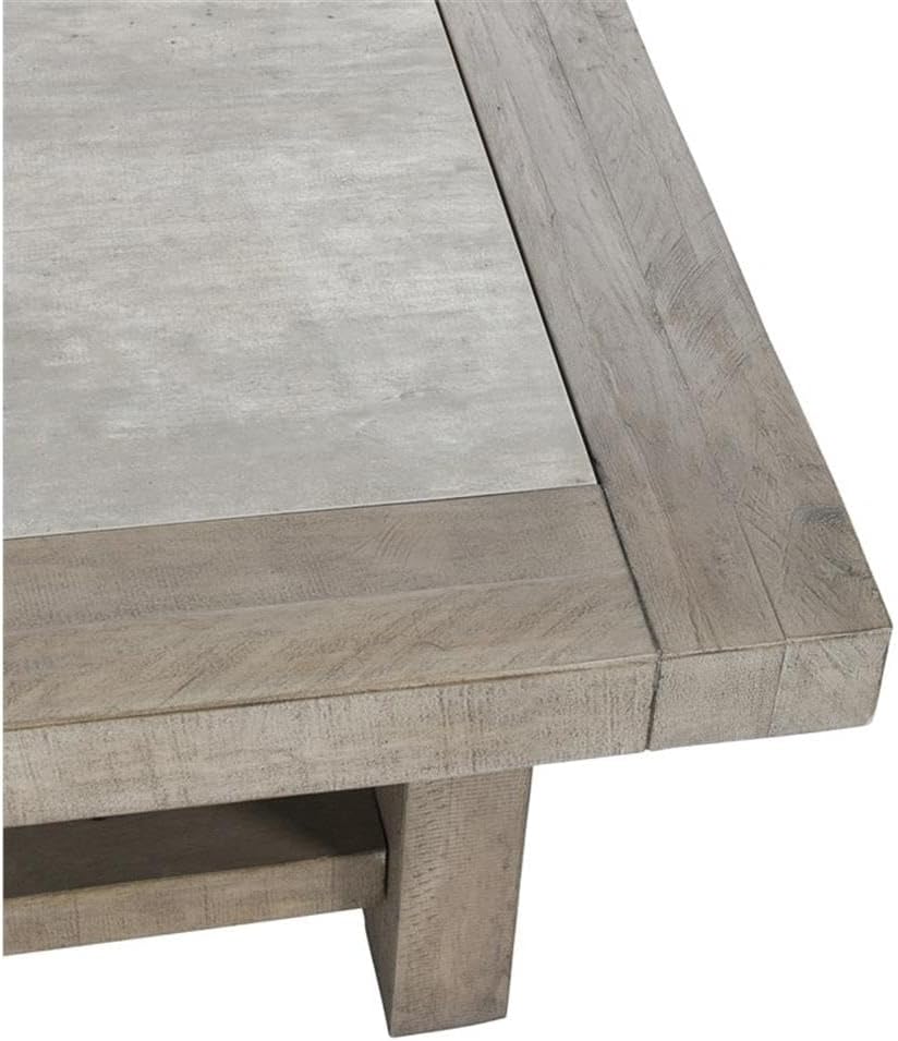 Pemberly Row 50' Square Wood Coffee Table, Antique Gray Finish, Reclaimed Wood Frame with Concrete Laminate Top, Open Shelf Design, Transitional Style Living Room Centerpiece or Storage Table