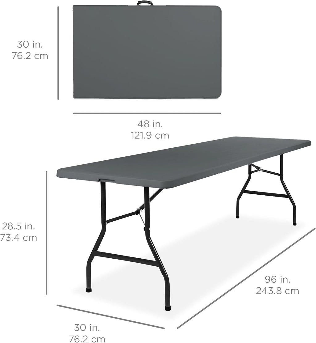 Best Choice Products 8ft Plastic Folding Table, Indoor Outdoor Heavy Duty Portable w/Handle, Lock for Picnic, Party, Pong, Camping - Dark Gray