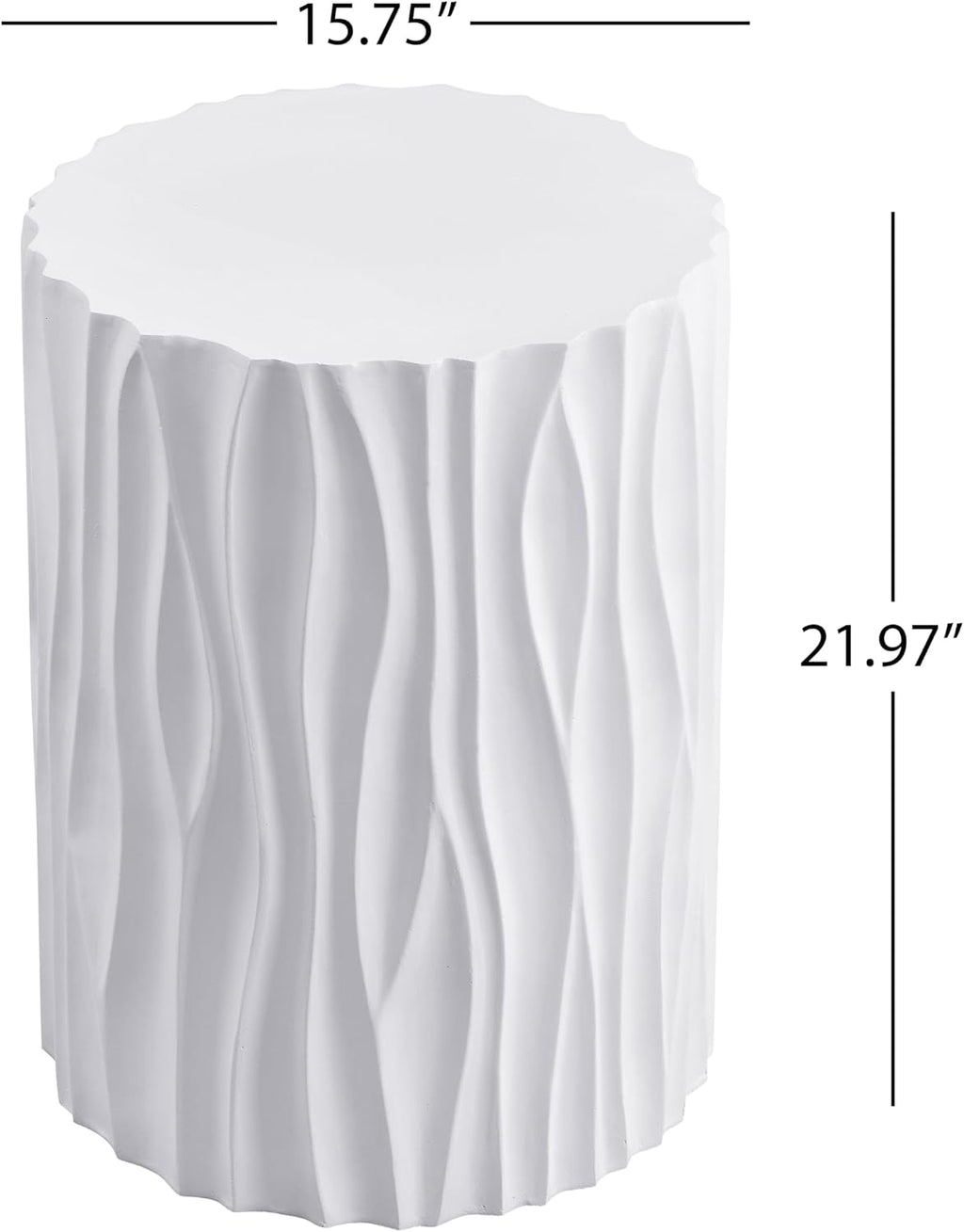 WILLIAMSPACE 15.75' Round Side Table with Wavy Fluted for Indoor & Outdoor, Modern Travertine Faux Marble Stone Small Coffee Table End Table, Magnesium Oxide, No Assembly, White
