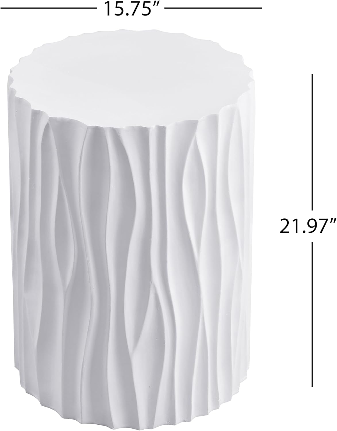 WILLIAMSPACE 15.75' Round Side Table with Wavy Fluted for Indoor & Outdoor, Modern Travertine Faux Marble Stone Small Coffee Table End Table, Magnesium Oxide, No Assembly, White