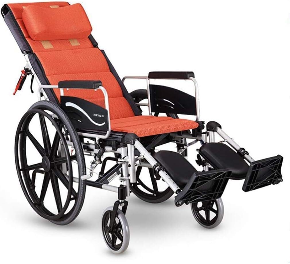 Wheelchair Folding,High Backrest Push Scooter Lying Down Aluminum Alloy Manual with Double Brake Adjustable Foot Pedal Disabled/Elderly Self-propelled,Portable