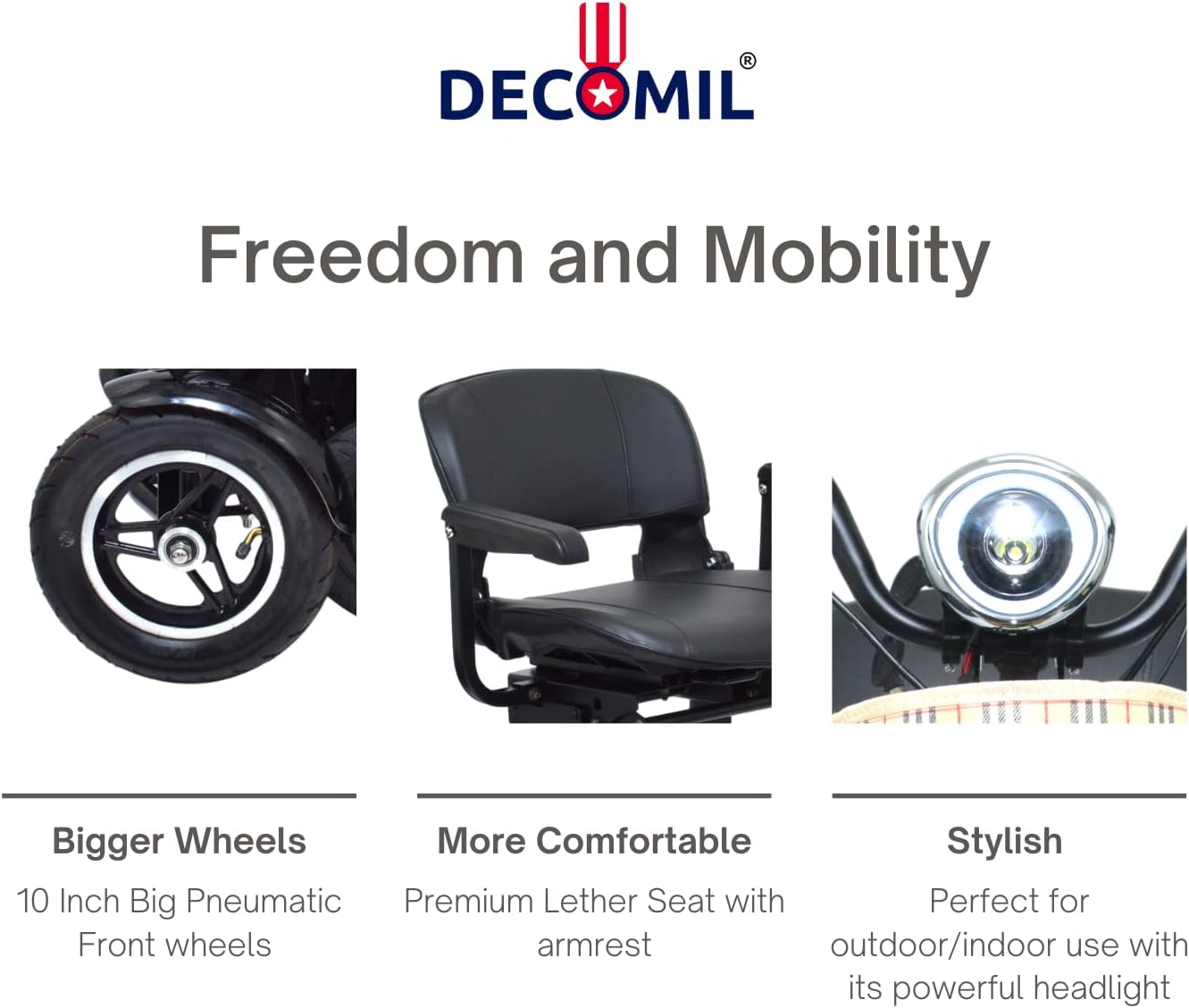 DECOMIL - Mobility Scooter, Portable Electric Scooter | Medical Travel Scooter, 4 Wheels | Lightweight and Portable (7.5 aH Battery, Red)