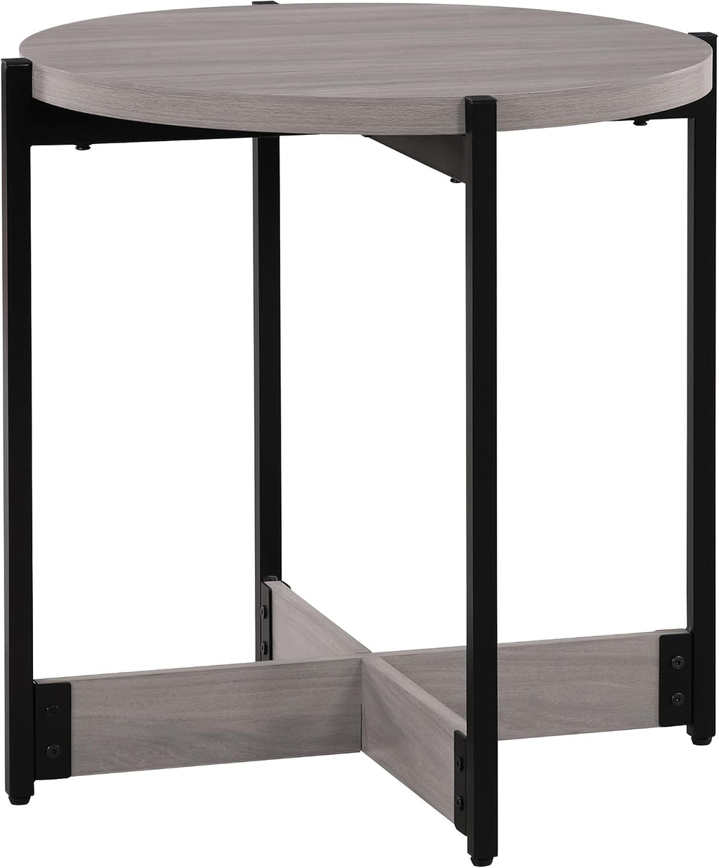 OSP Home Furnishings 3 Piece Occasional Table Set for Livingroom; One Coffee Table and Two Side Tables, Grey Woodgrain Finish with Black Metal