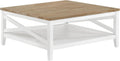 Coaster Home Furnishings - Hollis - Engineered Wood - Square Coffee Table with X-Cross Accents, Lower Shelf and Two-Tone Design - Living Room - 39-Inch - Brown and White - 708098