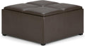 SIMPLIHOME Avalon 35 inch Wide Contemporary Square Coffee Table Storage Ottoman in Chocolate Brown Vegan Faux Leather, Assembled, For the Living Room and Bedroom