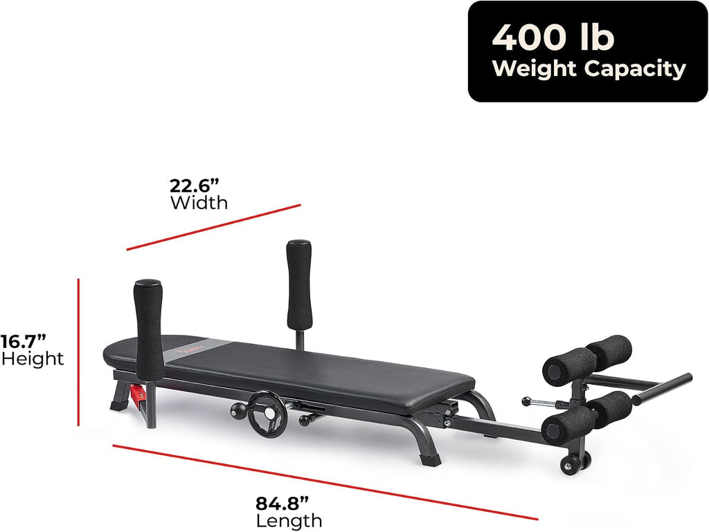 Sunny Health & Fitness No-Hang Traction & Inversion Decompression Table for Back Pain Relief, Adjustable Stretch Bench, 400 LB Capacity