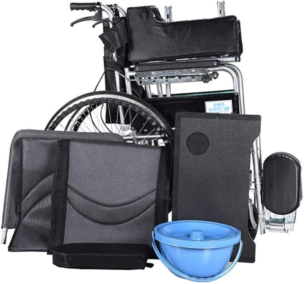 Wheelchair Self-Propelled, High Back Foldable Aluminum Alloy Manual with Dinner Board and Potty Non-Pneumatic Tire Double Brake Disabled/Elderly Push Scooter,Portable