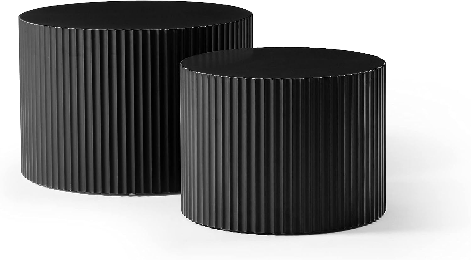 JUSTONE 2-Piece Nesting Coffee Tables Set - Modern Drum End Tables for Small Spaces, Black Round Accent Furniture for Living Room & Apartments (15.75' H)