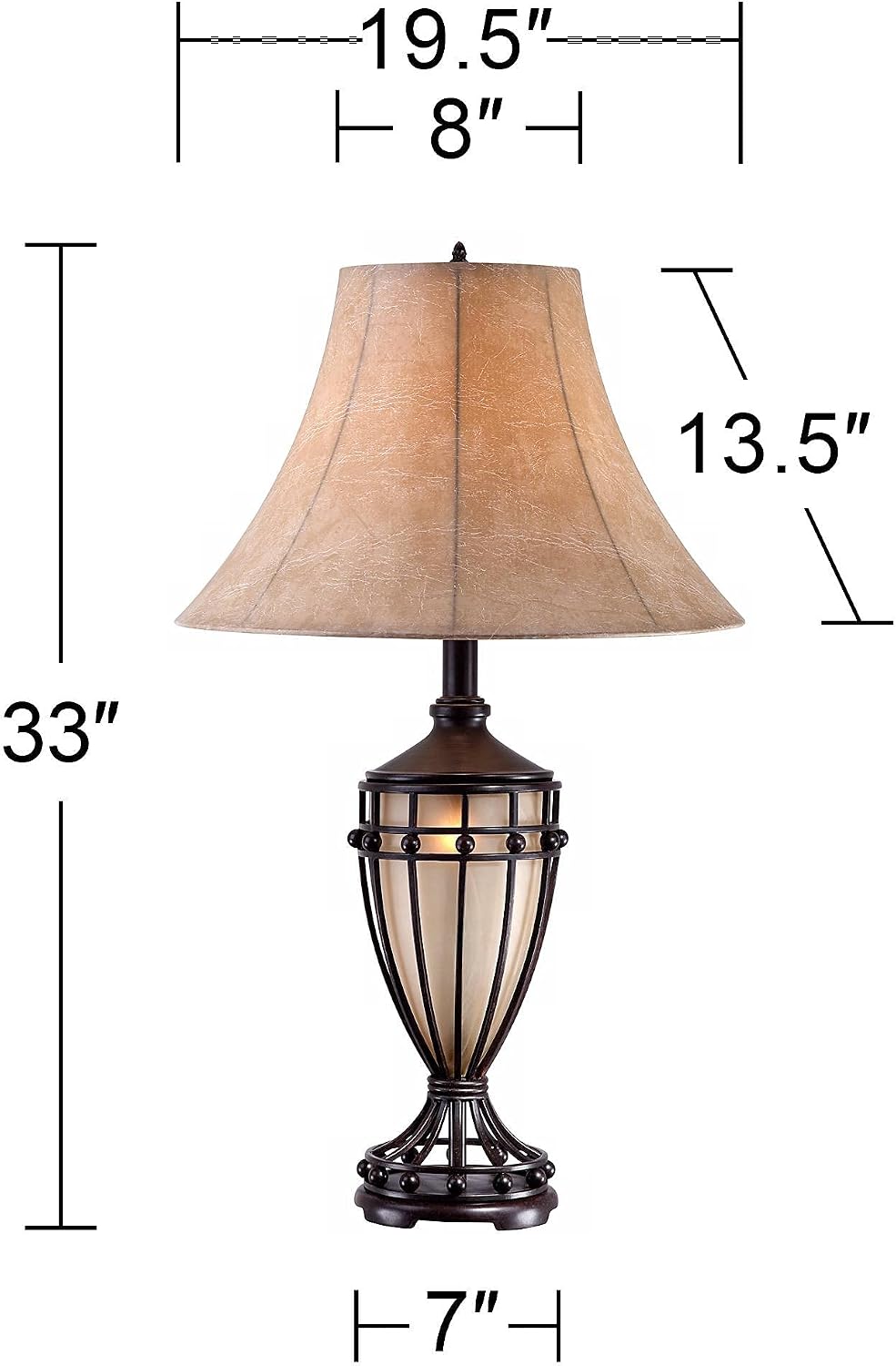 Franklin Iron Works Cardiff Traditional Table Lamp 33' Tall with Night Light Brushed Iron Cage Champagne Urn Glass Beige Bell Flared Shade for Bedroom Living Room House Bedside Nightstand Office