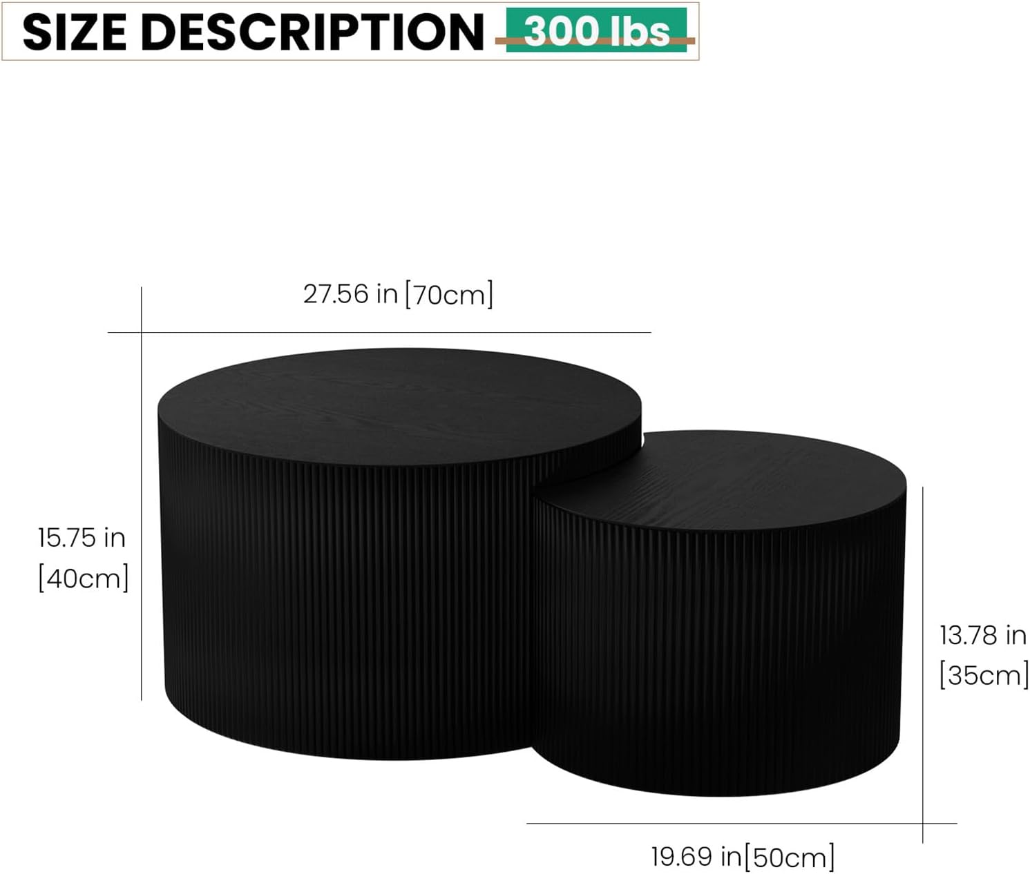 Round Wood Coffee Table Set of 2 Modern Circle Nesting Coffee Table Handcrafted Drum Nesting Table Nesting Coffee Tables for Living Room for Small Space (Black C (D27.56+D19.69 inch))
