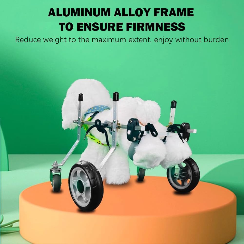 Small Dog Wheelchair Four Wheels, Hind Leg Disability Vehicle, Elderly Dog Scooter, Hind Limb Paralysis Auxiliary Power Vehicle, Aluminum Alloy Frame, Adjustable,2.5 to 5kg