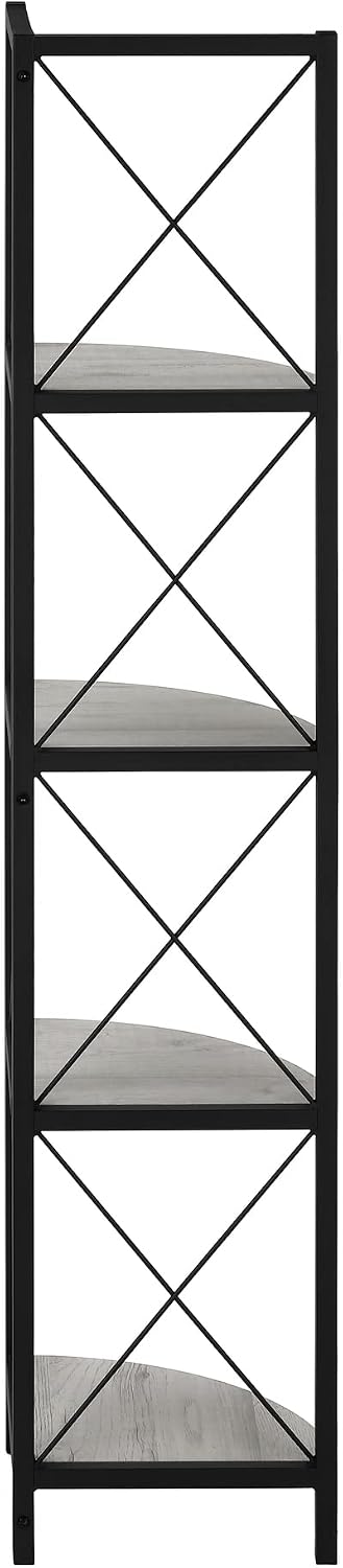 Bookshelf, Bookcase, Etagere, Corner, 4 Tier, 60' h, Office, Bedroom, Grey Laminate, Black Metal,