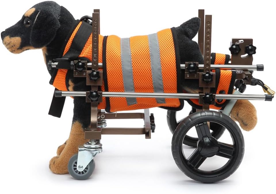 Dog Walking Disability Cart, Elderly Dog Scooter, Four-Wheel Adjustable Auxiliary Cart with Cart Handle, Suitable for Dogs with Limited Mobility,Orange