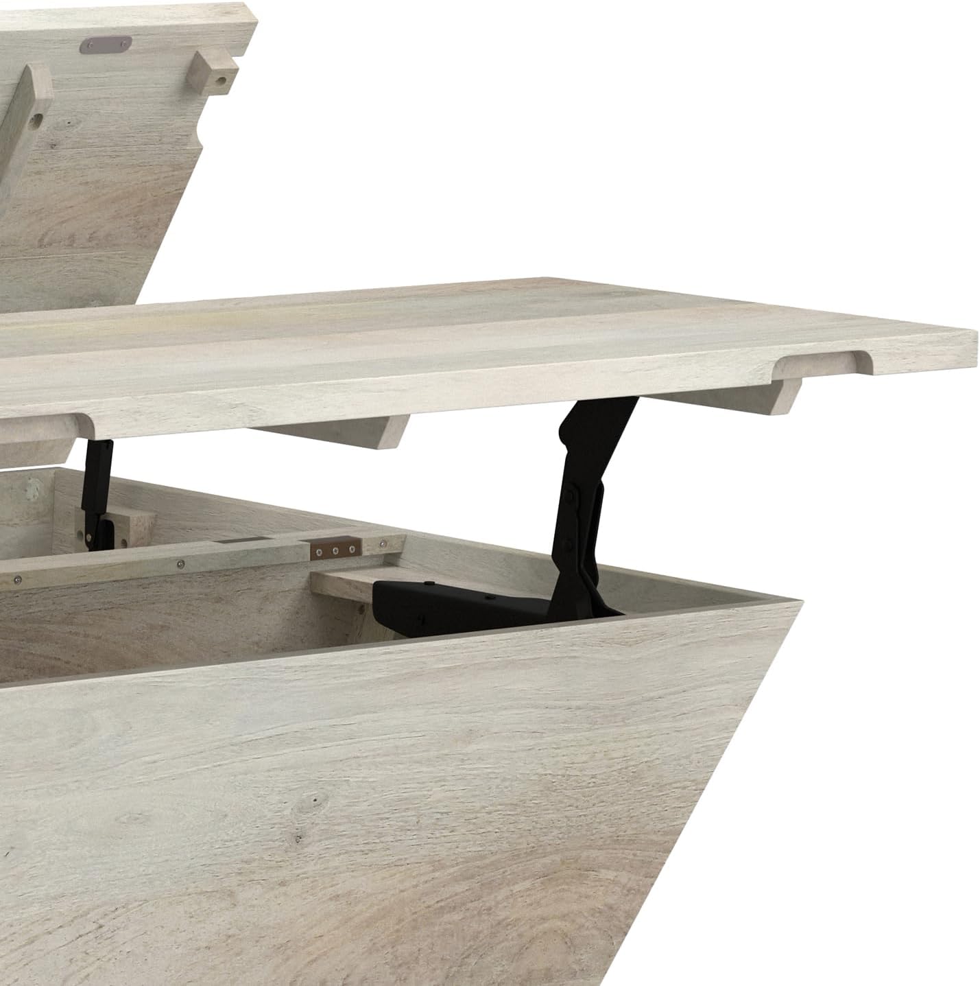 SIMPLIHOME Abba 36-inch Wide Solid Mango Modern Lift Top Square Coffee Table with Dual Lift Panels and 2 Storage Compartments in White Wash for Living Room