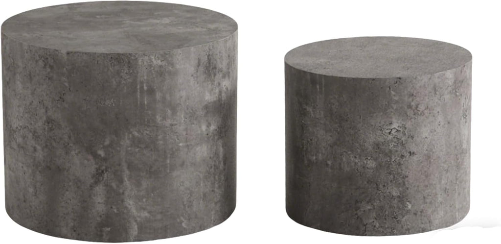 WILLIAMSPACE Nesting Coffee Table Set of 2, Matte Grey Round Wooden Coffee Tables Modern Circle Center Table for Small Space Living Room Bedroom Accent End Side Table, No Assembling (Stone Gray)