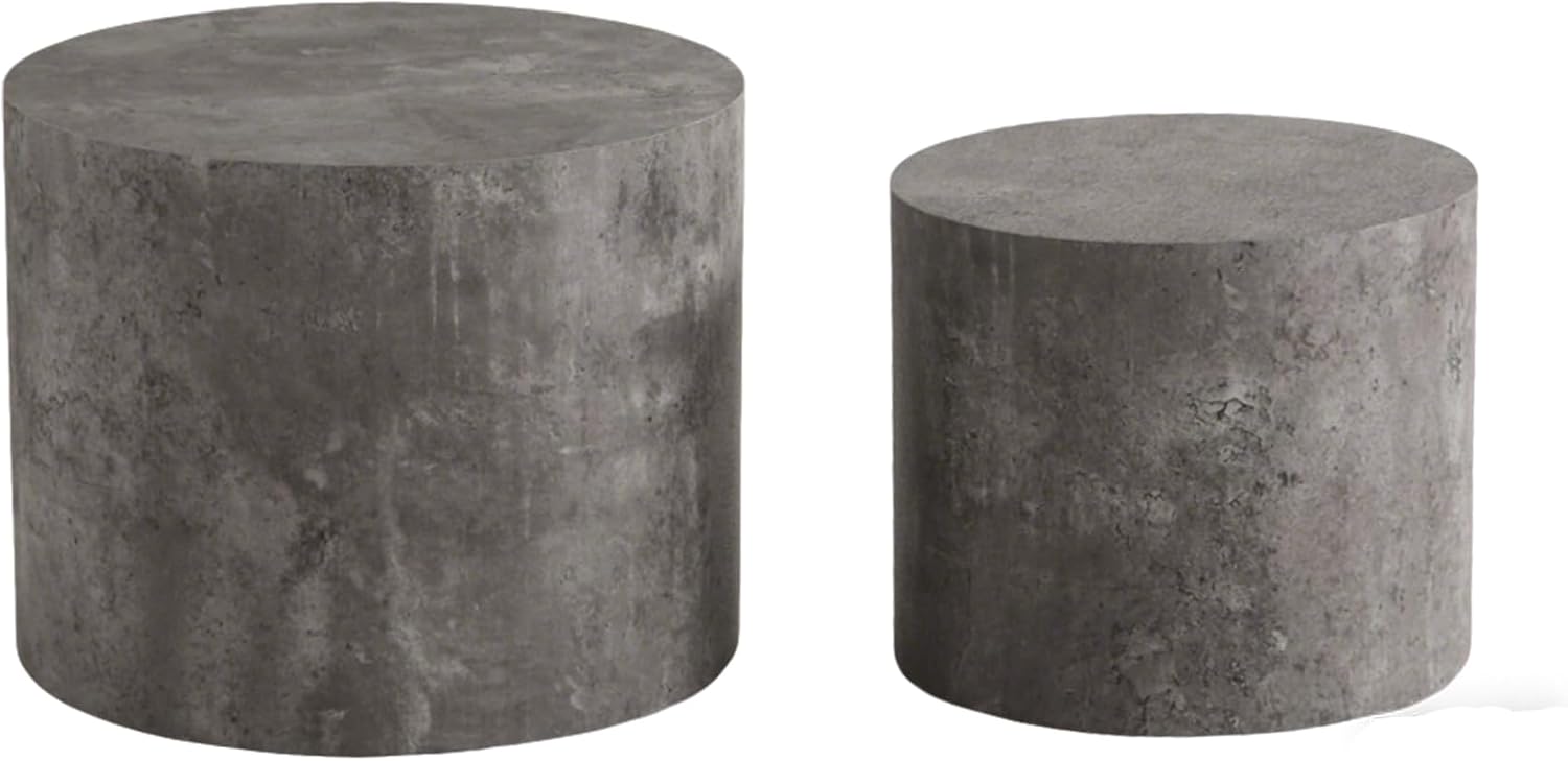 WILLIAMSPACE Nesting Coffee Table Set of 2, Matte Grey Round Wooden Coffee Tables Modern Circle Center Table for Small Space Living Room Bedroom Accent End Side Table, No Assembling (Stone Gray)