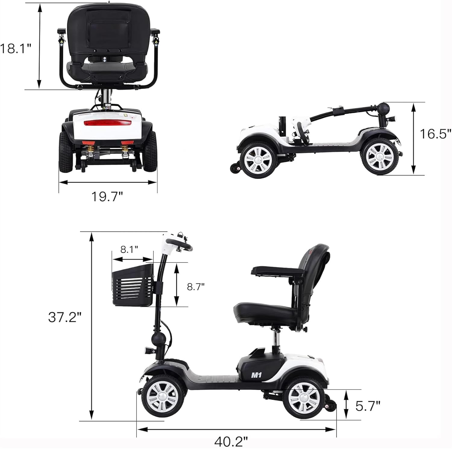 Mobility Scooters for Seniors & Adults 400 Lb Weight Capacity,Lightweight Foldable All Terrain 4 Wheel Powered Scooter,Disability Electric Wheelchair,Add A StorageBox,and Shoulder Bag,5MPH,Black