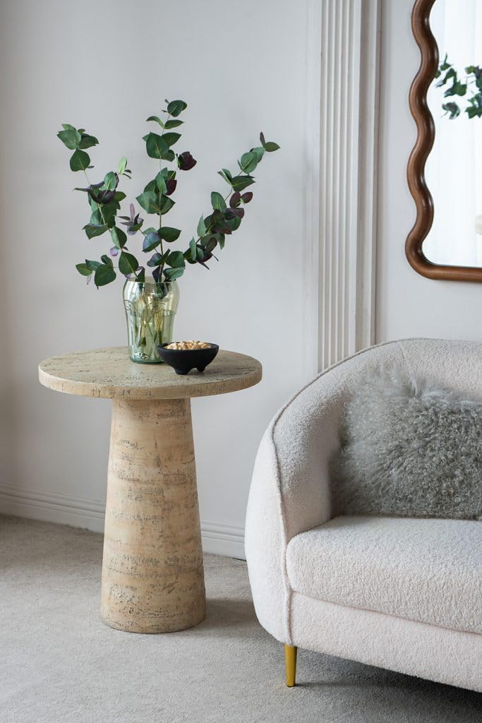 WILLIAMSPACE 22' Cream Round End Table Side Table for Living Room, Modern Magnesium Oxide Stone Small Coffee Table with Pedestal Base, 22'x22'x25.5'H (Cream)