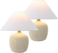 JONATHAN Y 18.25' Matte Cream Minimalist Table Lamps Set of 2 for Bedroom, White Linen Shade, Modern Scandinavian Bedside Lamps for Living Room Nightstand, LED Bulbs Included (JYL5600B-SET2)