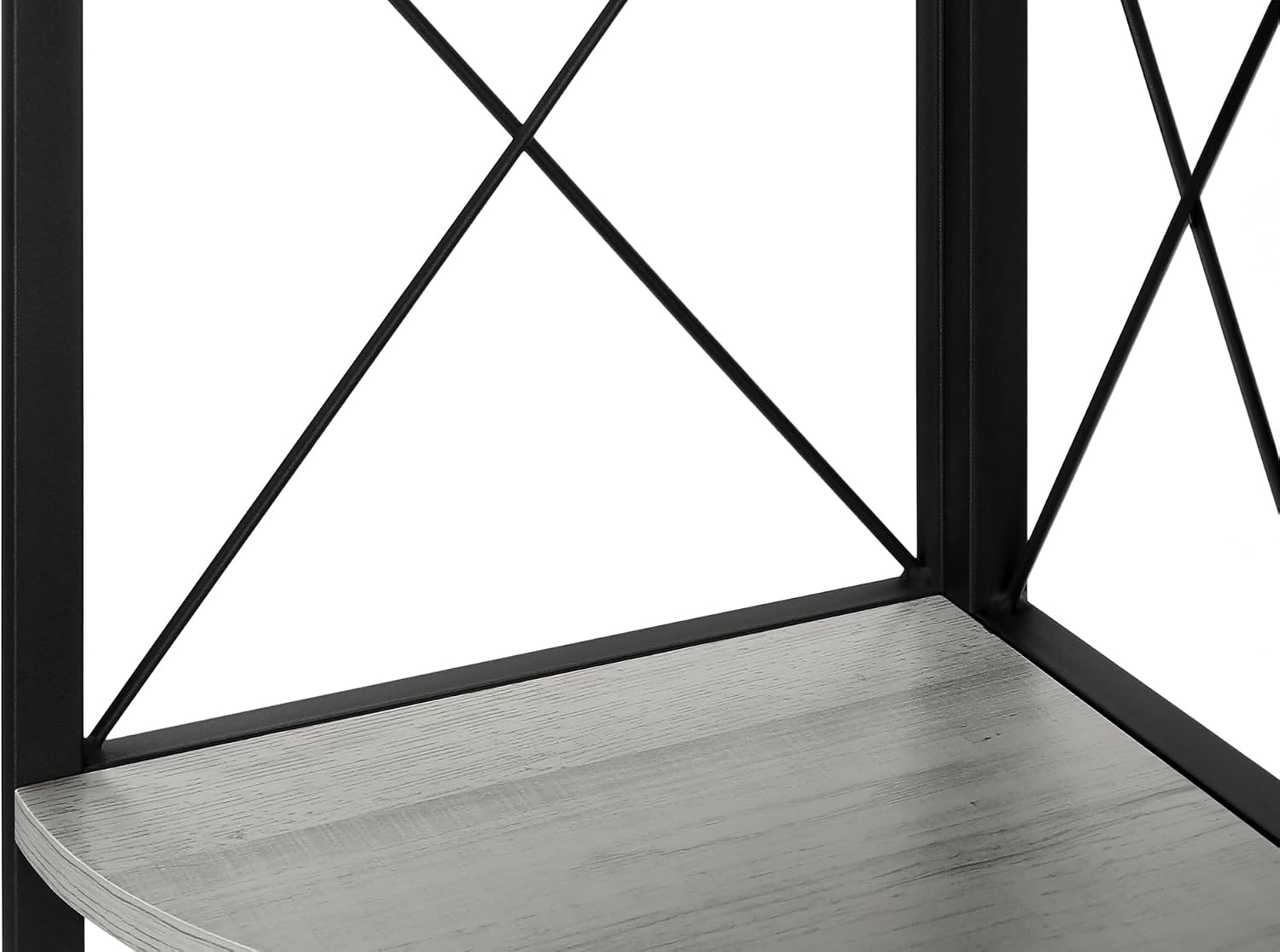 Bookshelf, Bookcase, Etagere, Corner, 4 Tier, 60' h, Office, Bedroom, Grey Laminate, Black Metal,