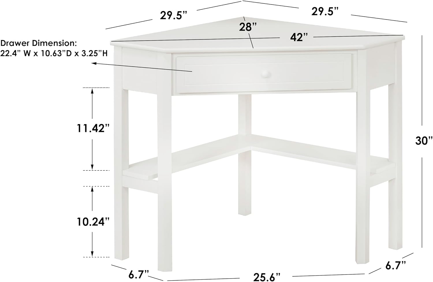 Ellen Wood Small Corner Desk with Wooden Knob Storage Drawer and Shelf – Compact Computer Table for Home Office, Bedroom, or Study (Antique White)