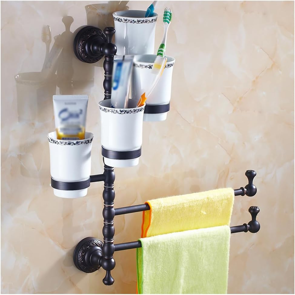 ZHOUXIAO Oil Rubbed Bronze Swing Out Towel Bar Holder/Brass Swivel Multiple Towel Rack for Bathroom or Kitchen, Towel Bar Folding Arm Swivel Hanger Bathroom Storage Wall Moun D