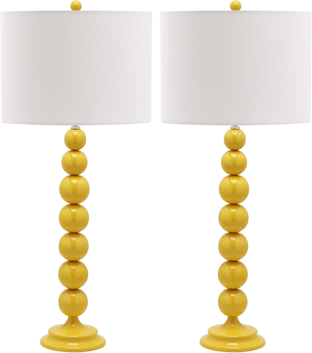 SAFAVIEH Lighting Collection Jenna Modern Contemporary Yellow Stacked Ball 32-inch Bedroom Living Room Home Office Desk Nightstand Table Lamp Set of 2 (LED Bulbs Included)