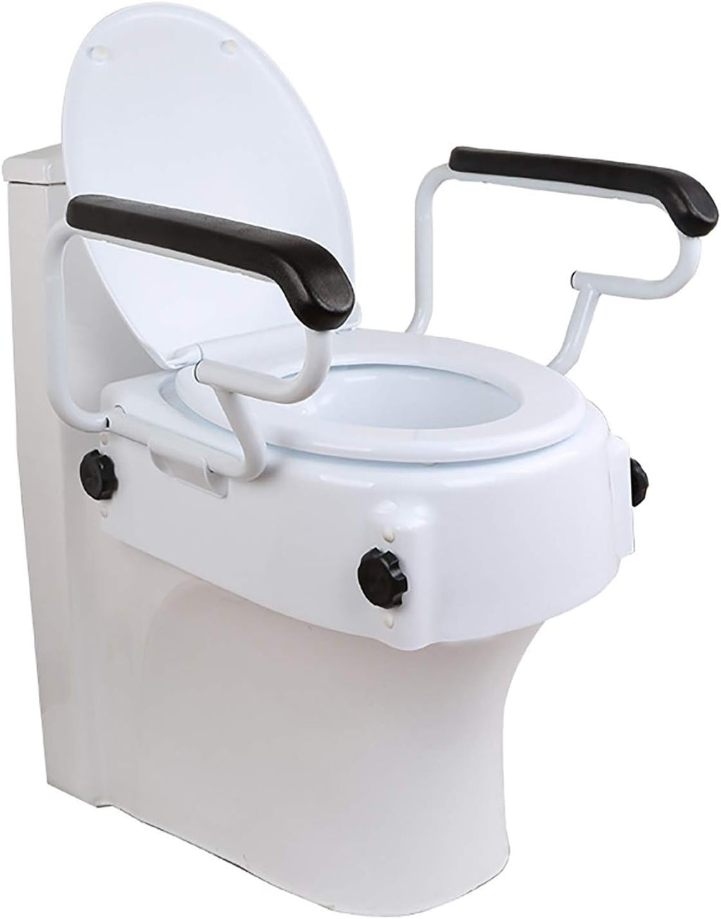 Raised Toilet Seat with Armrests Adjustable Height Disability Aid - Elderly & Disabled Bathroom Safety Seat for Safety and Comfort
