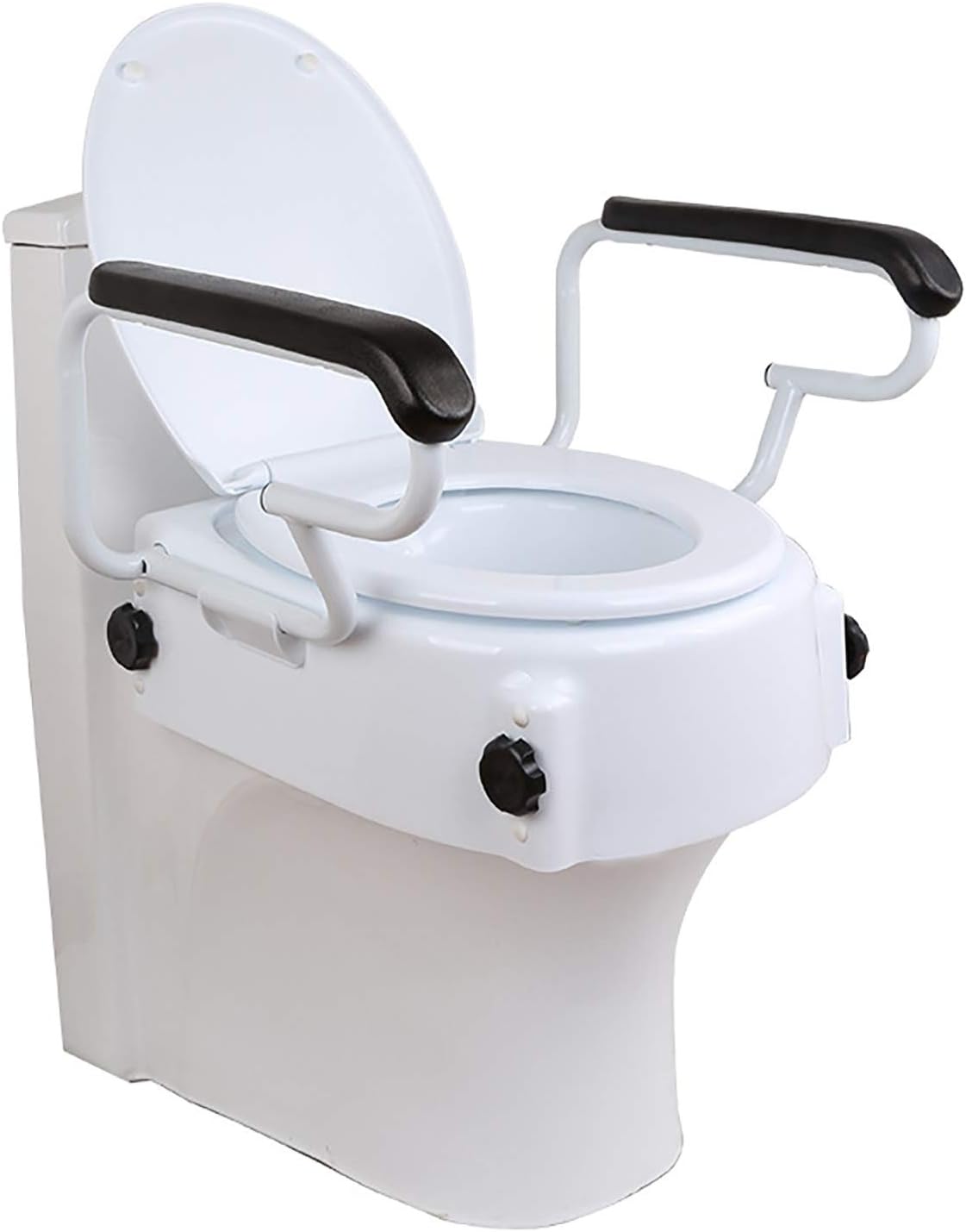 Raised Toilet Seat with Armrests Adjustable Height Disability Aid - Elderly & Disabled Bathroom Safety Seat for Safety and Comfort