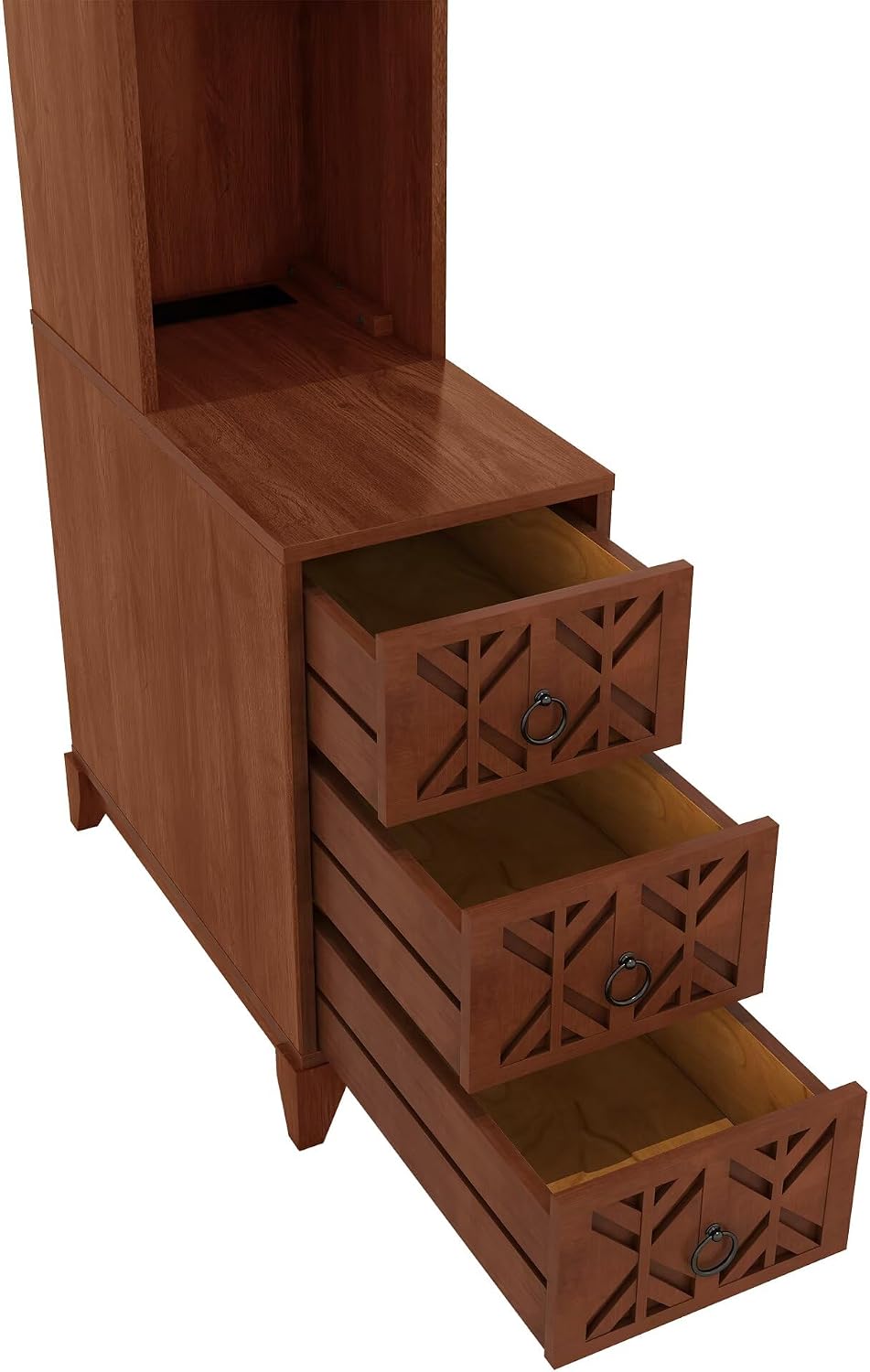 JIJIWANG 23.6' L End Table with 3 Drawers, Corner Table with 4 Open Shelves, Tall Side Table for Bedroom and Corner, Expect Arrival Date, Natural