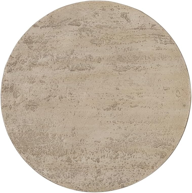 WILLIAMSPACE 22' Cream Round End Table Side Table for Living Room, Modern Magnesium Oxide Stone Small Coffee Table with Pedestal Base, 22'x22'x25.5'H (Cream)