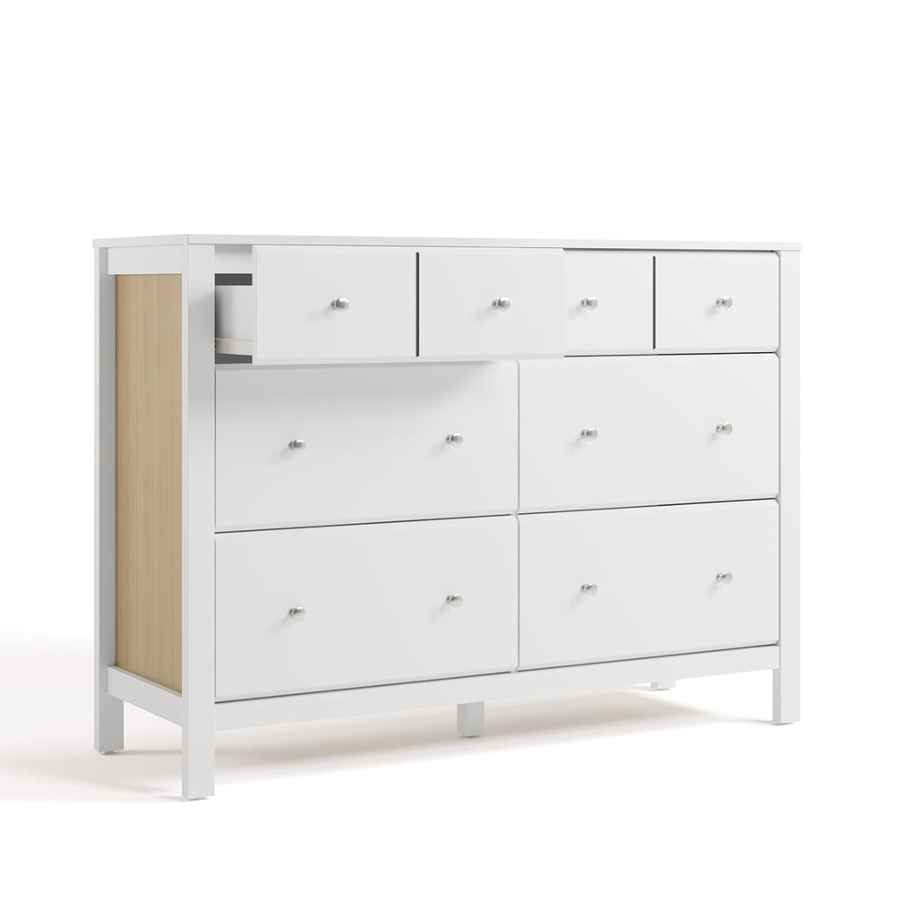 Storkcraft Horizon 6 Drawer Dresser (White with Driftwood) – GREENGUARD Gold Certified Dresser for Nursery & Kids' Room, Modern Storage with Interlocking Drawer System