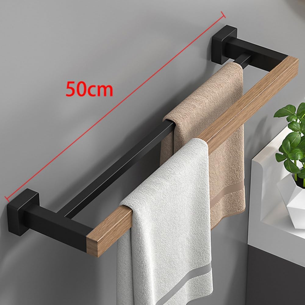 Bathroom Hardware Set, Black Wood Bath Accessories Wall Mounted Towel Rack,Towel Bar,Toilet Brush,Towel Hooks,Paper Holder,D