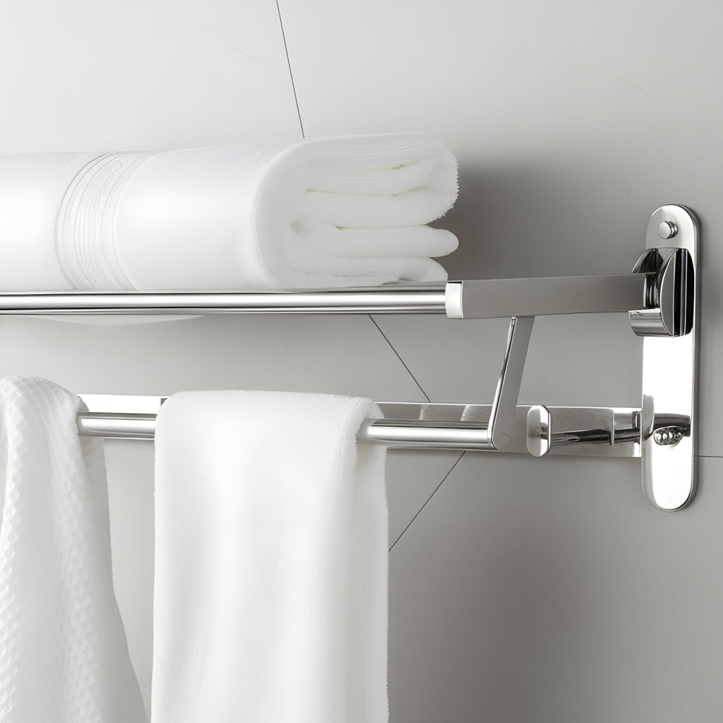 Roshan Handcrafted and Hand Polished Multi Purpose Towel Rack, Rust Proof and Peel Resistant Towel Shelf, Includes 2 Handmade Hooks (6-Piece Silver)