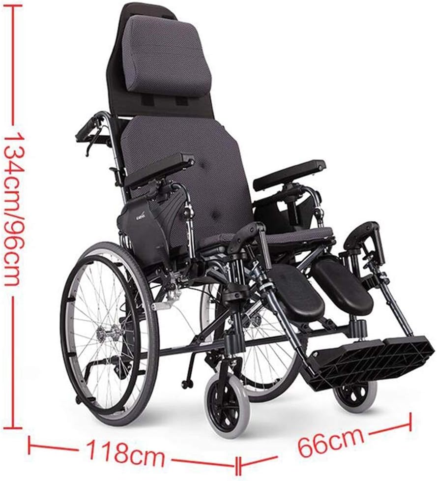 Wheelchair Folding,Lying Down Self-propelled with High Backrest Comfortable Cushion Adjustable Foot Pedal Disabled/Elderly Push Scooter,Portable