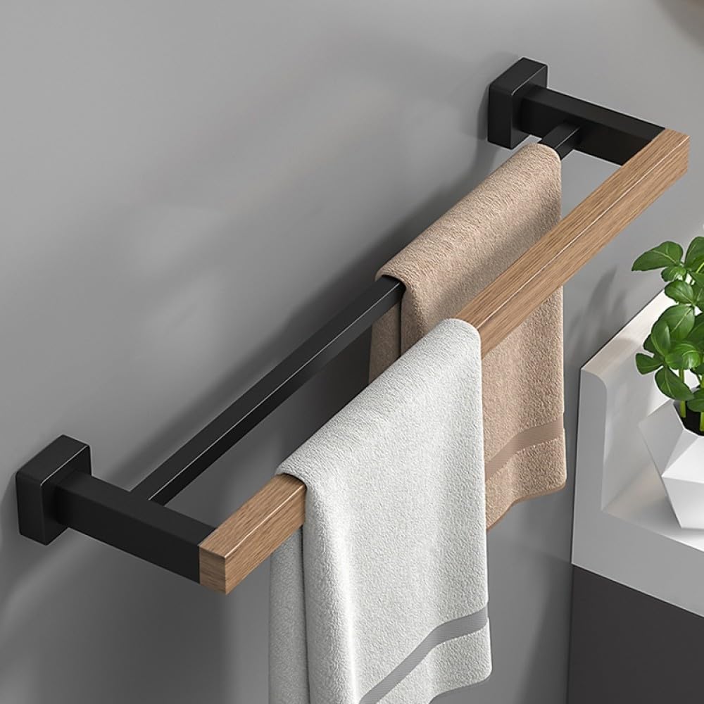 Bathroom Hardware Set Black Wood Bath Accessories Wall Mounted Towel Rack Towel Bar Toilet Brush Towel Hooks Paper Holder,C