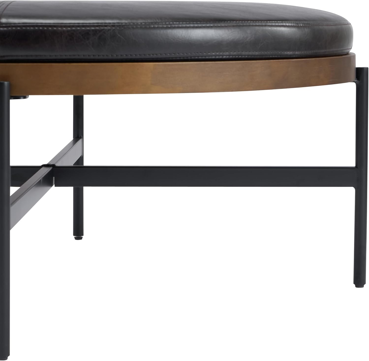 Christopher Knight Home Neapo Modern Round Ottoman Coffee Table, Faux Leather Cocktail Ottoman for Living Room Sofa, Entryway Comfortable Footstool, Durable Metal Frame Ottoman Foot Rest, Dark Brown