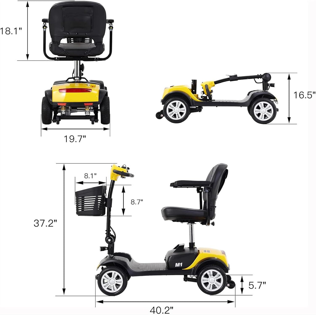 Mobility Scooters for Seniors 400 Lb Weight Capacity,Portable Folding Mobility Scooter, Travel Mobility Scooter,Heavy Duty Electric Powered Scooter W/Foldable Removable Disability Scooter,Yellow