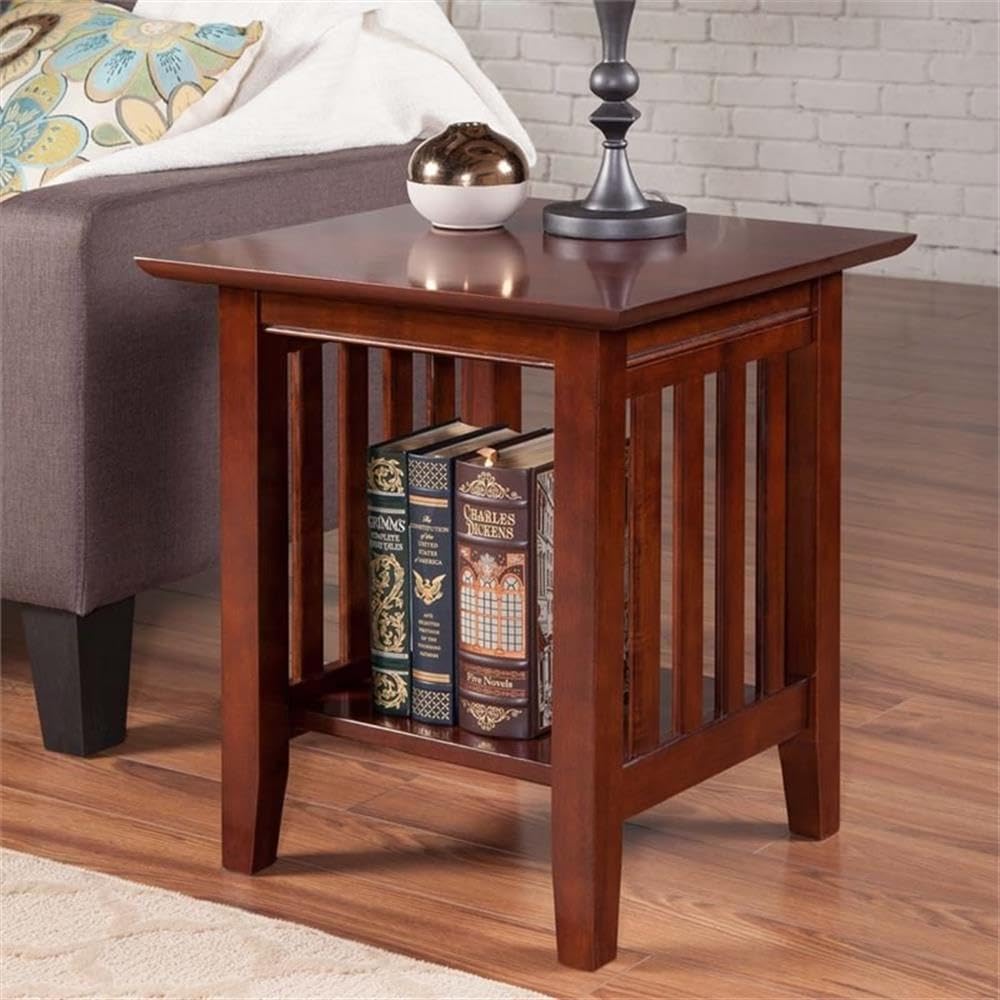 Pemberly Row End Table Coffee Accent Table, Square, Contemporary, Indoor with 1 Shelf in Solid Wood, Walnut