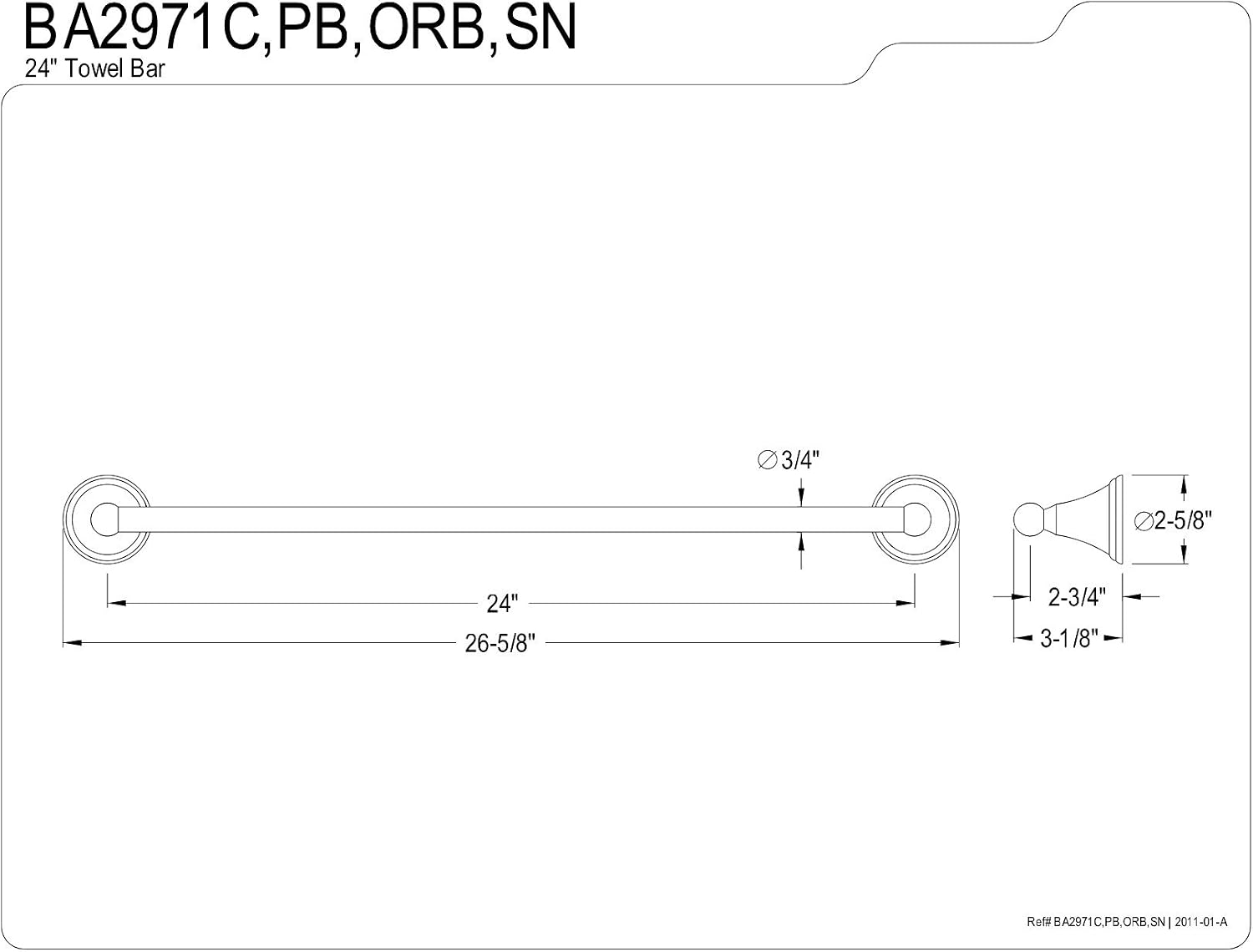 Kingston Brass BA2971ORB Governor 24-Inch Towel Bar, Oil Rubbed Bronze