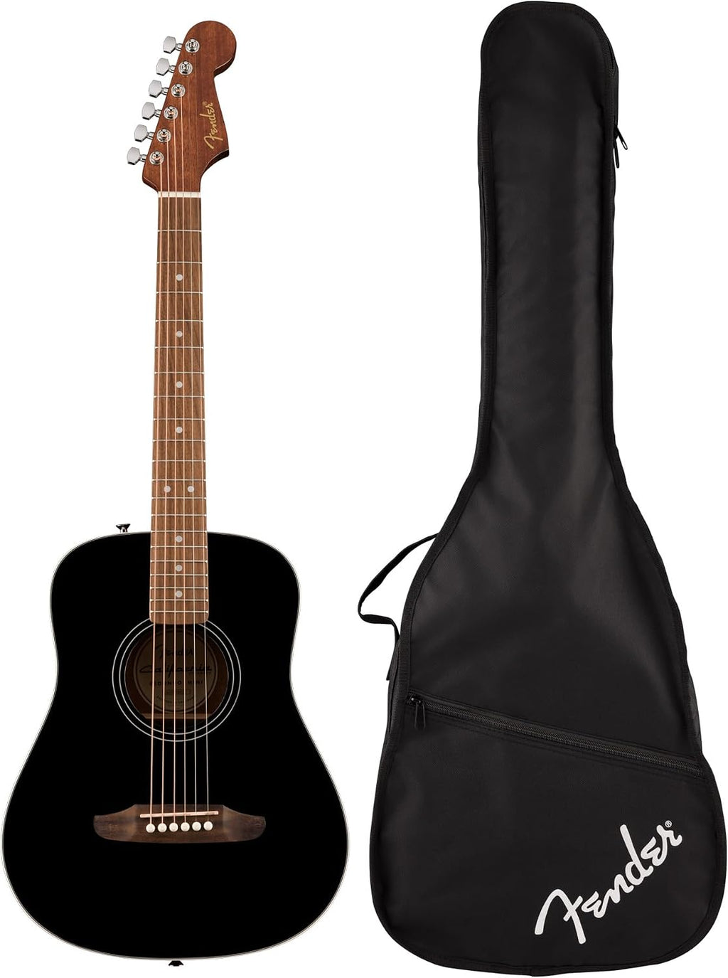 Fender California Standard Redondo Mini Acoustic Guitar - Black Bundle with Gig Bag, Tuner, Strap, Picks, and Austin Bazaar Instructional DVD