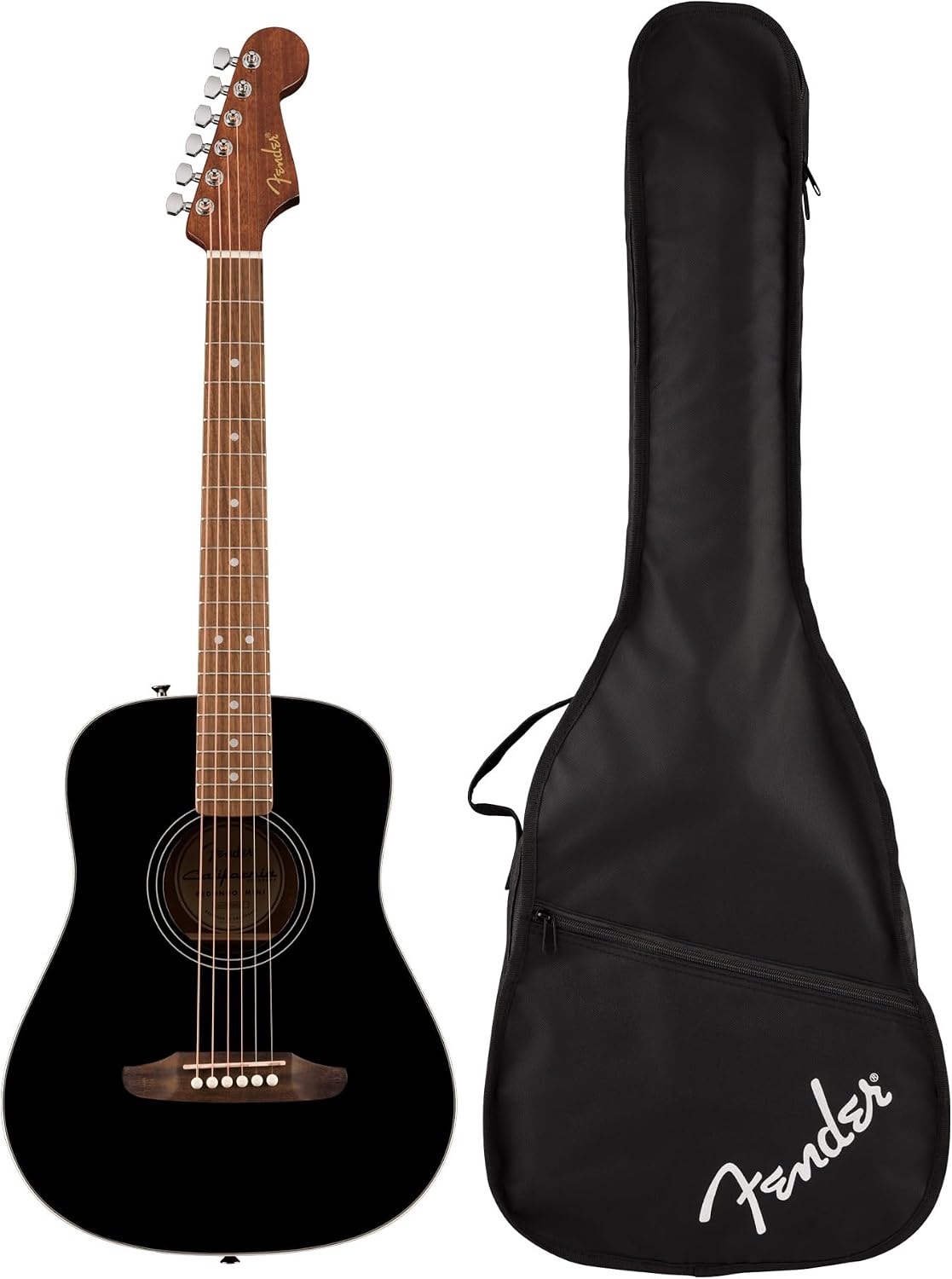 Fender California Standard Redondo Mini Acoustic Guitar - Black Bundle with Gig Bag, Tuner, Strap, Picks, and Austin Bazaar Instructional DVD