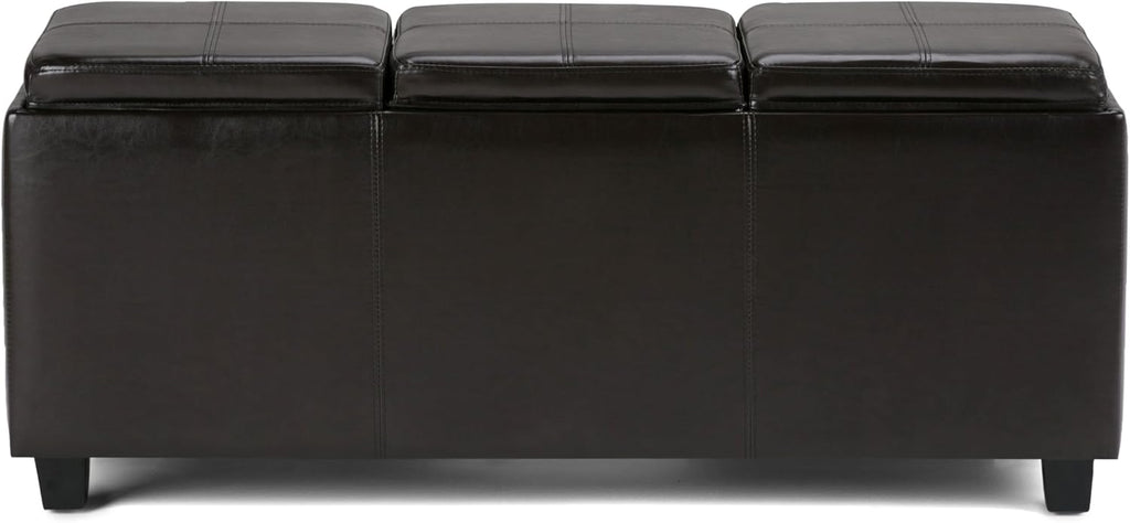 SIMPLIHOME Avalon Storage Ottoman - 42 inch Wide Upholstered Vegan Leather Rectangular Flip-Top Ottoman in Tanners Brown, Contemporary Coffee Table Ottoman for Living Room with Hidden Storage