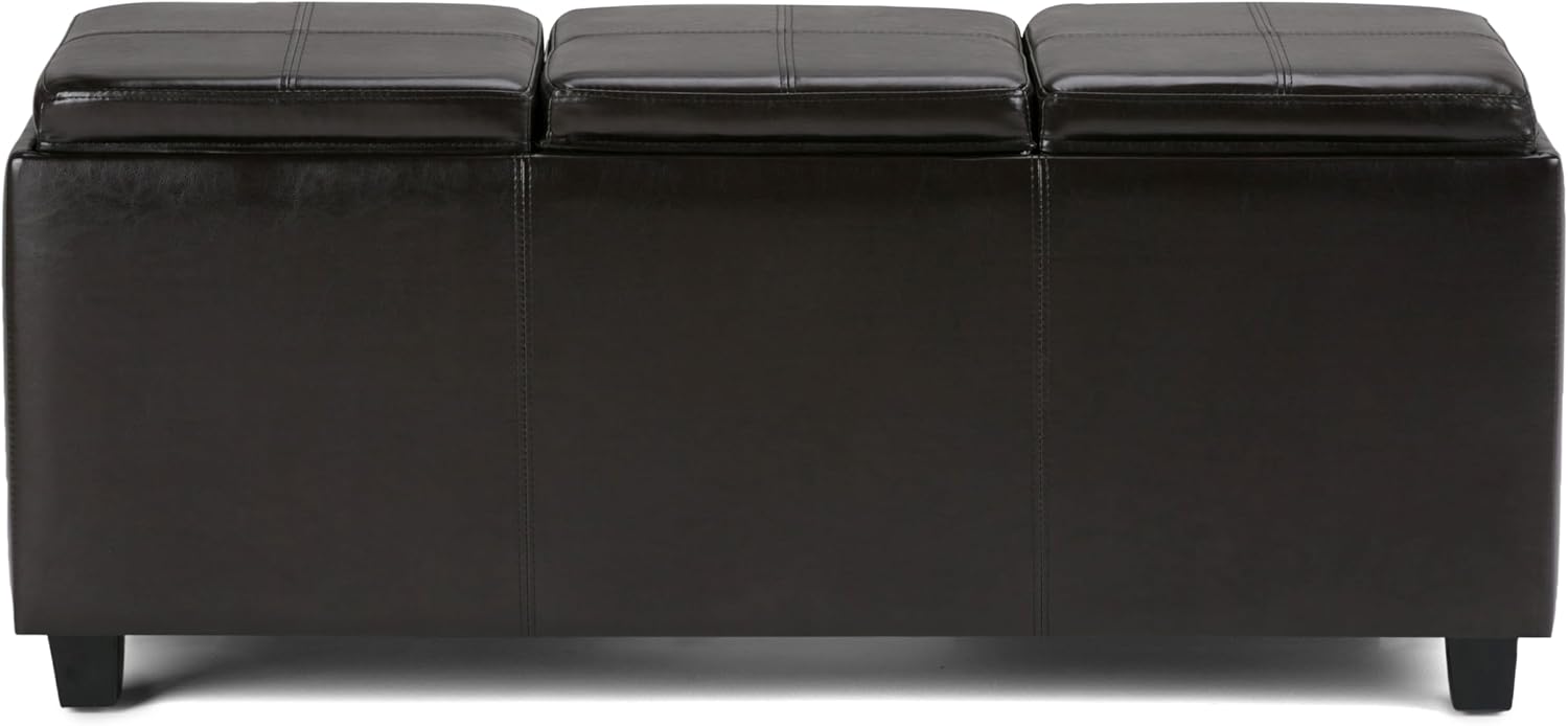 SIMPLIHOME Avalon Storage Ottoman - 42 inch Wide Upholstered Vegan Leather Rectangular Flip-Top Ottoman in Tanners Brown, Contemporary Coffee Table Ottoman for Living Room with Hidden Storage