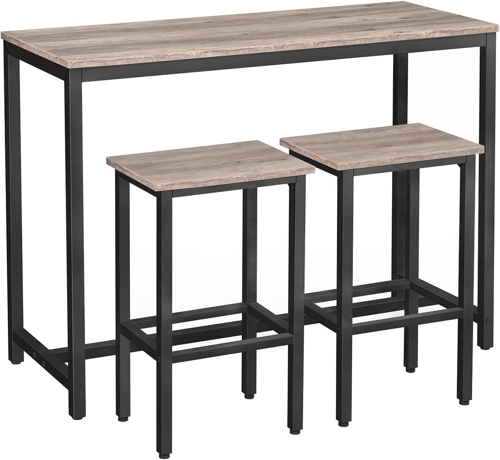 HOOBRO Bar Table and Chairs Set, 47.2' Rectangular Pub Table with 2 Stools for Small Space, High Top Table, 3-Piece Breakfast Set, Sturdy Metal Frame, Easy to Assemble, Greige BG52BT01