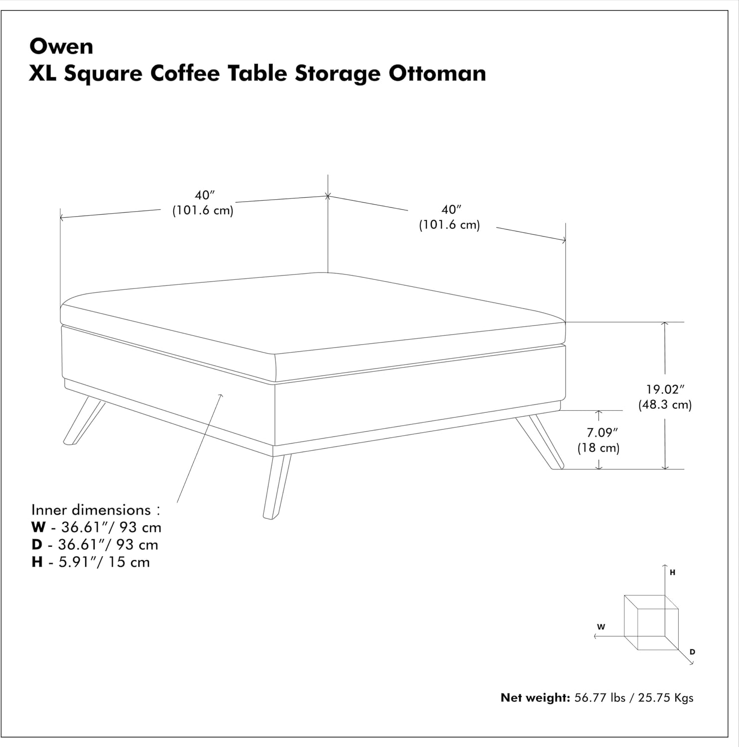 SIMPLIHOME Owen XL Coffee Table Storage Ottoman - 40 inch Wide Upholstered Vegan Leather Square Ottoman in Distressed Pecan Brown, Mid-Century Modern Ottoman for Living Room with Lift-Up Lid