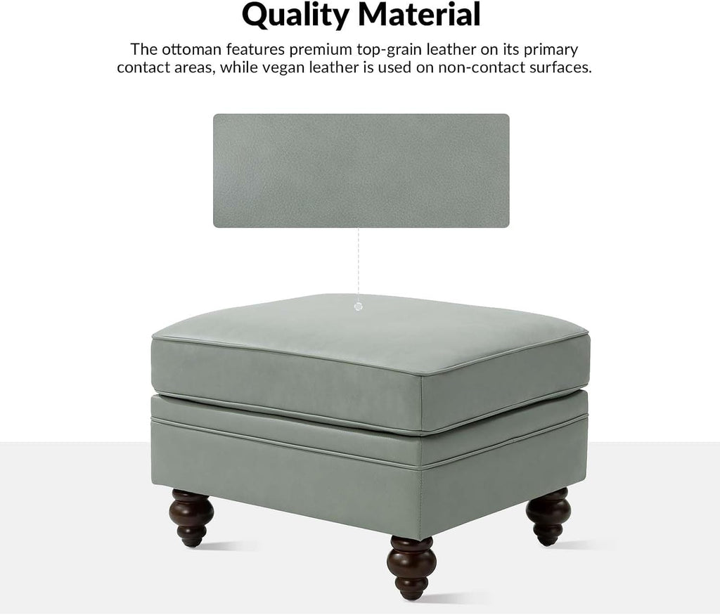 HULALA HOME Genuine Leather Ottoman Coffee Table, Ottoman Foot Rest for Living Room & Lounge, Sage