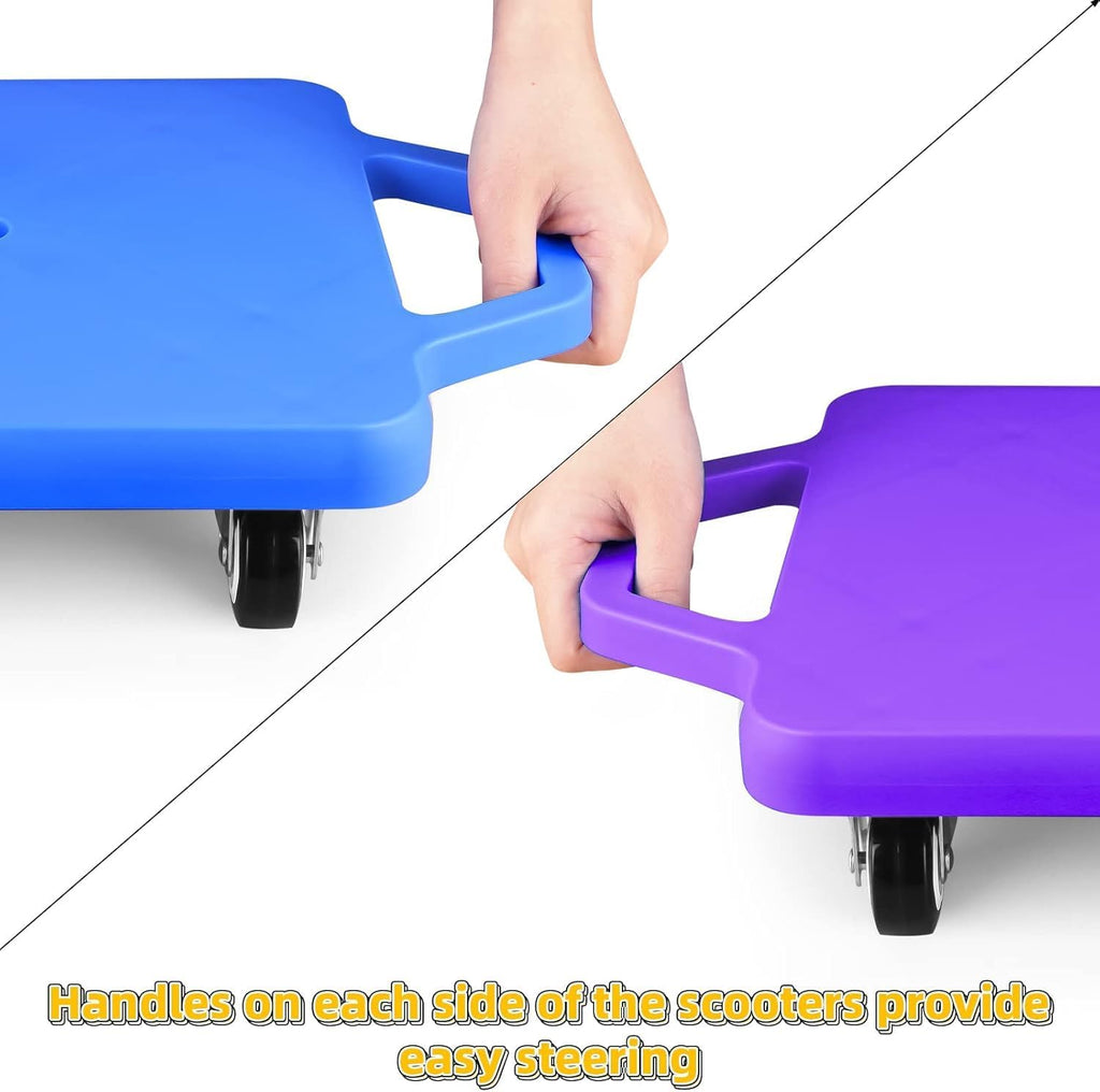 BOBOKA Sports Scooter Board with Handles, Floor Sitting Scooter Board with Non-Marring Plastic Casters for Kids Children Gym Indoor Outdoor Play, 11.22 x 11.22 inch