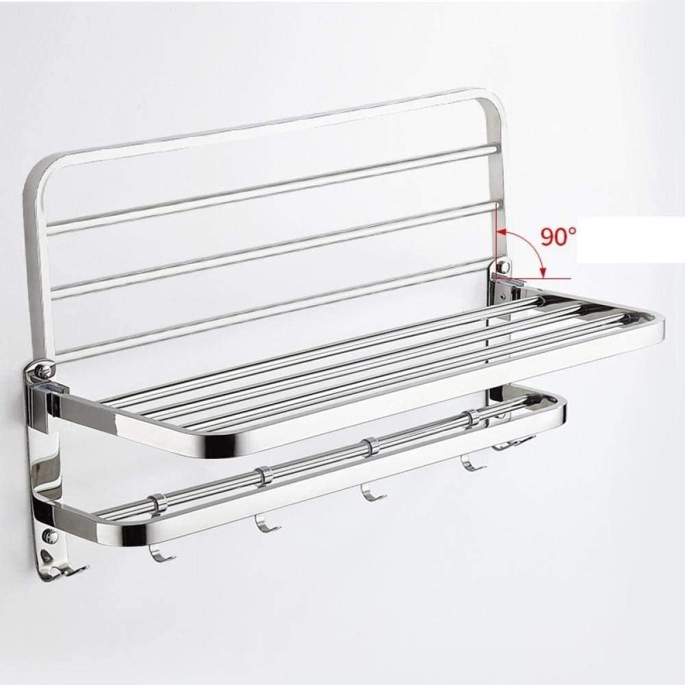 Towel Bars Stainless Steel Double Layer Foldableti-Bar Bathroom Towel Rack with Hook-C2_Length 60Cm Towel Storage Bath Towel Rail Single Towel Bar for Bathr